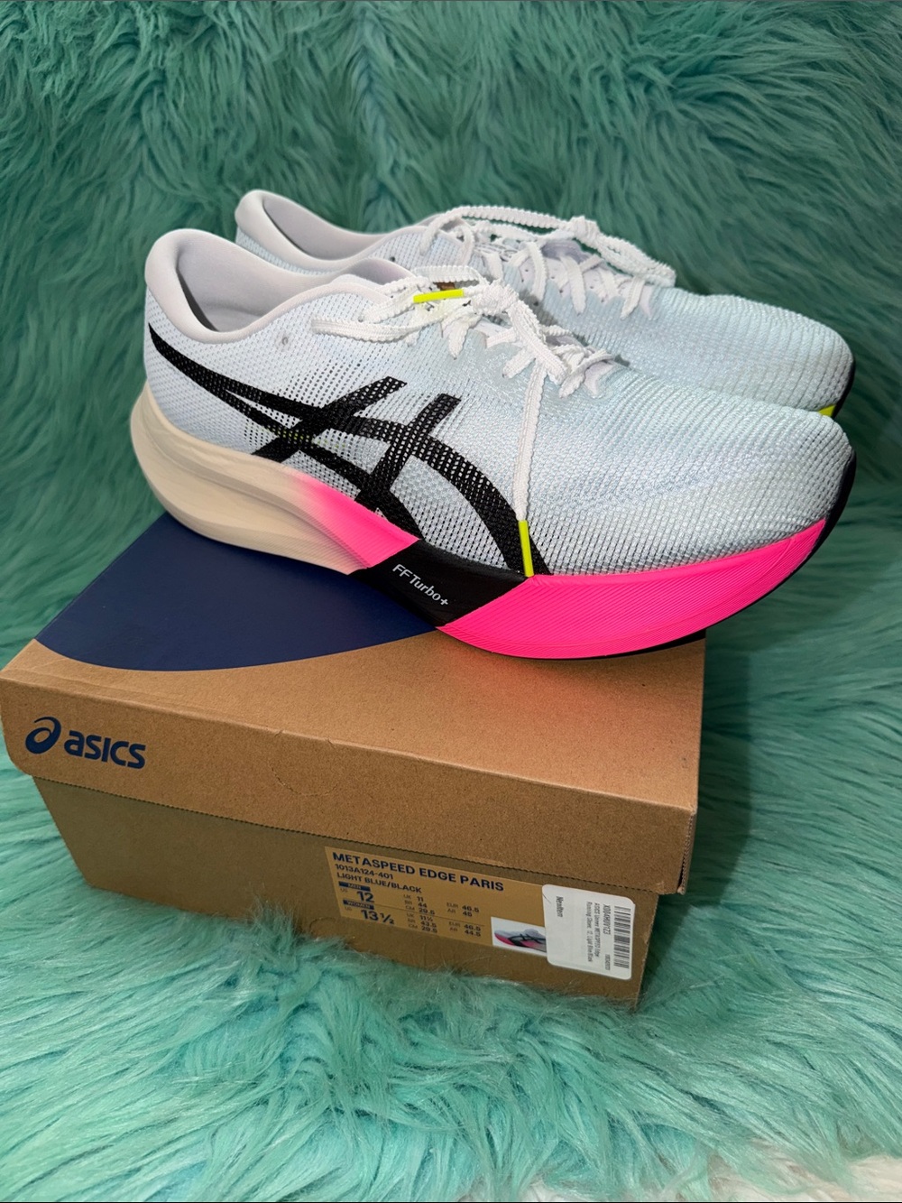 NIB ASICS Metaspeed Edge Paris Light Blue/Black Men’s 12/ Women’s 13.5